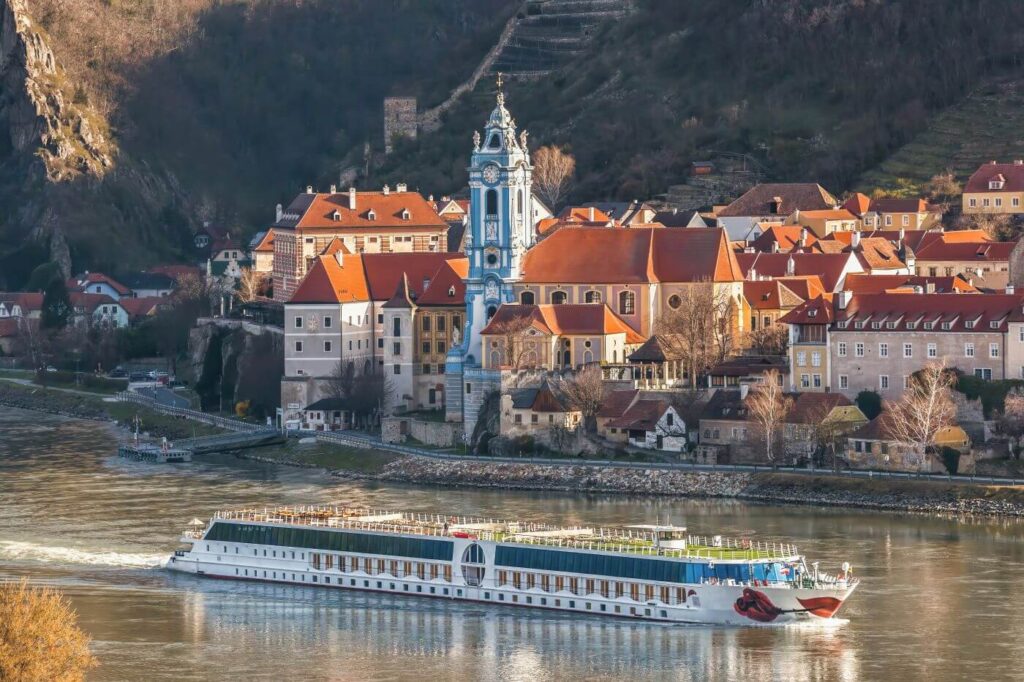 River cruise ship sailing on the river