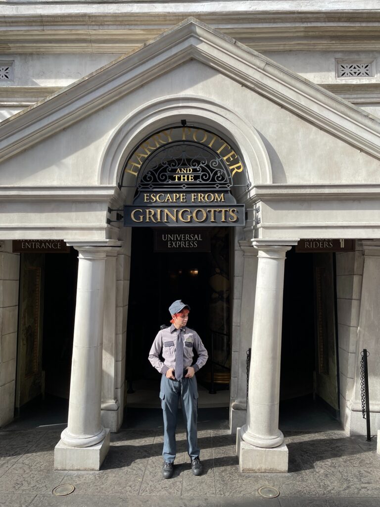 The entrance to the Escape from Gringotts ride